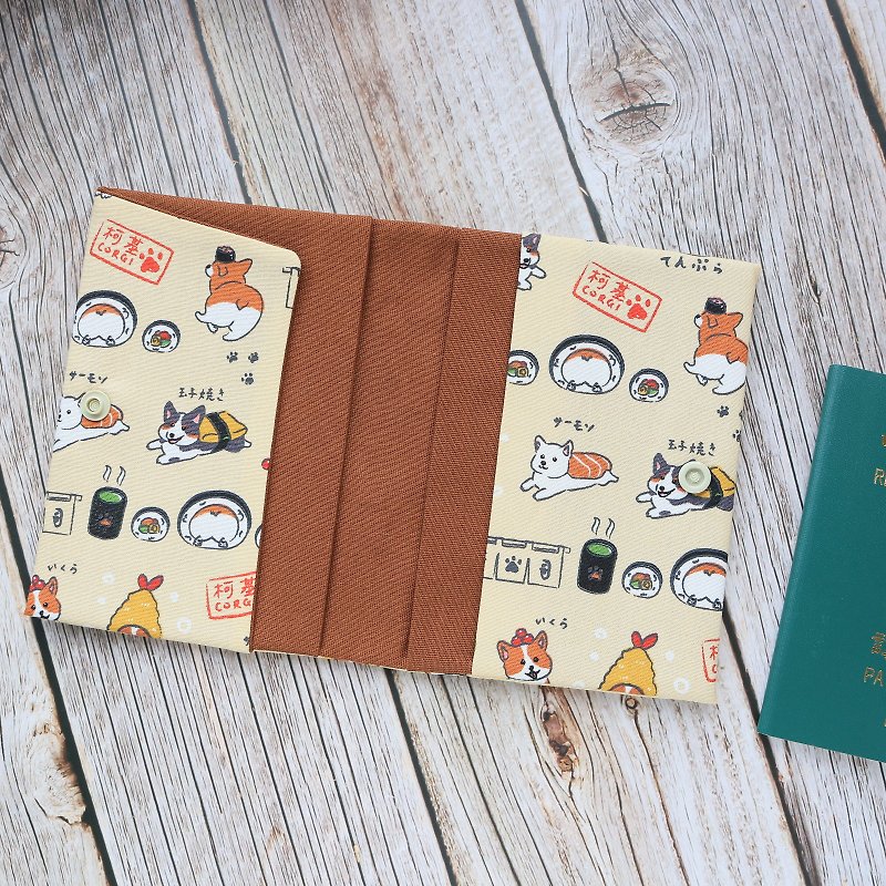 【柯基吃寿司】护照套 护照夹 护照包 - 护照夹/护照套 - 棉．麻 蓝色
