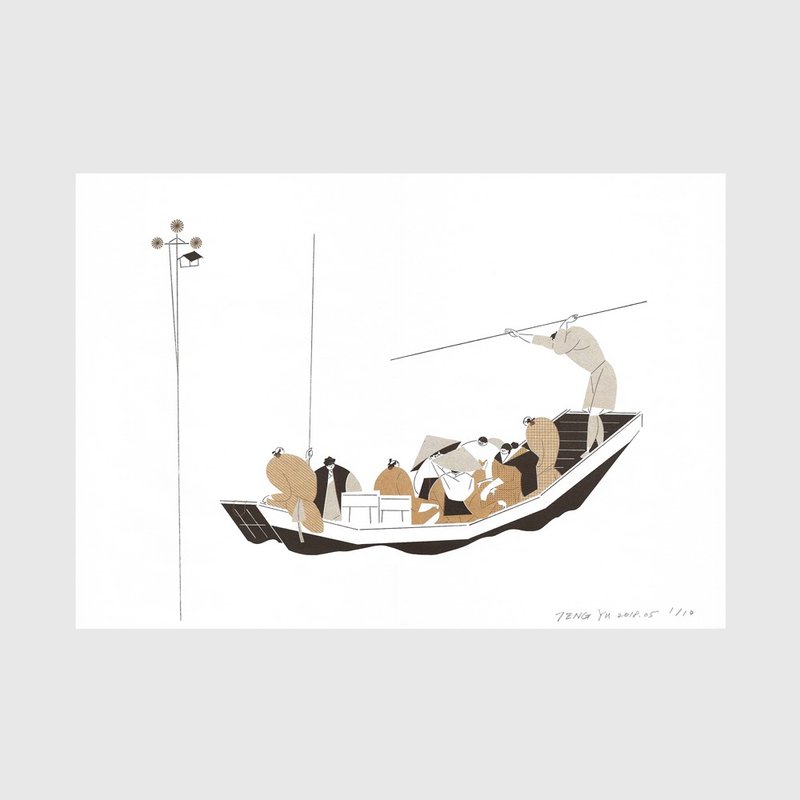 纸上行旅 蔵前趣味风景 Riso版画 - 纸上北斋高灯笼
