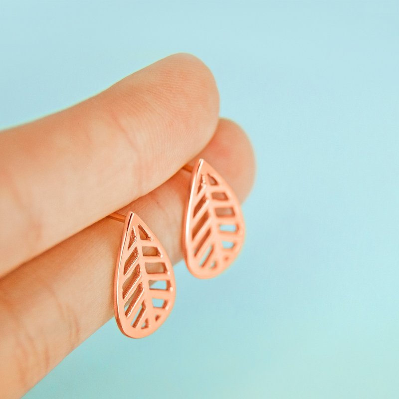 Leaf Earrings in Brass with Rose Gold Plating