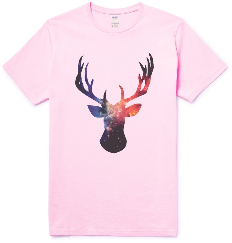 Cosmic Stag 短袖T恤 浅粉红色 鹿 宇宙 平价 时尚 设计 自创 品牌 银河系 时髦 圆 三角形