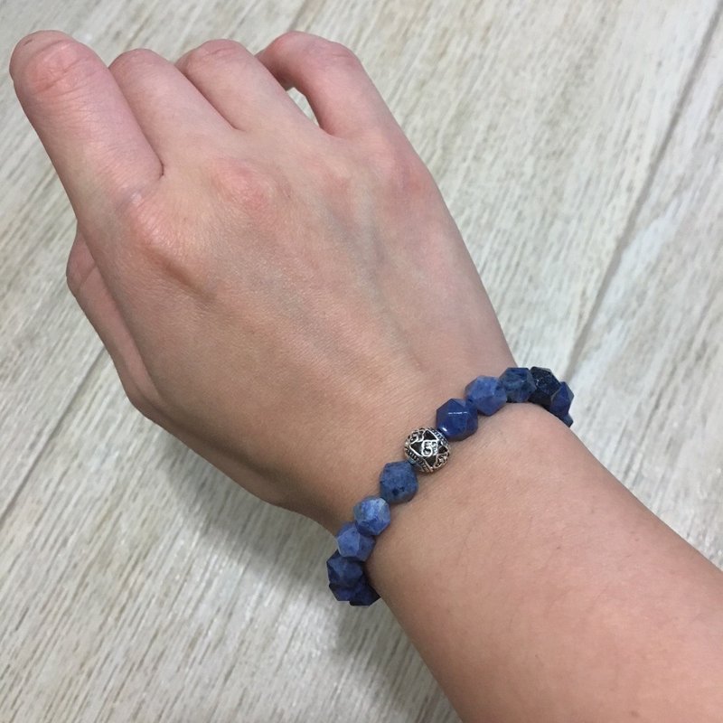 蓝色 菱形切面 蓝纹石 配 中国银珠 手錬