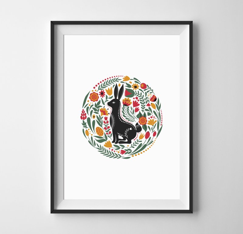 folk rabbit print 可定制化 挂画 海报