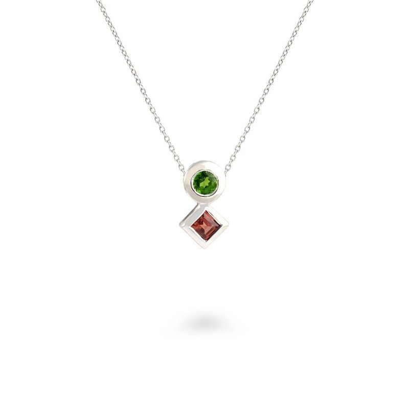 Urban Square and Round Pendant with Chrome Diopside and Red Garnet