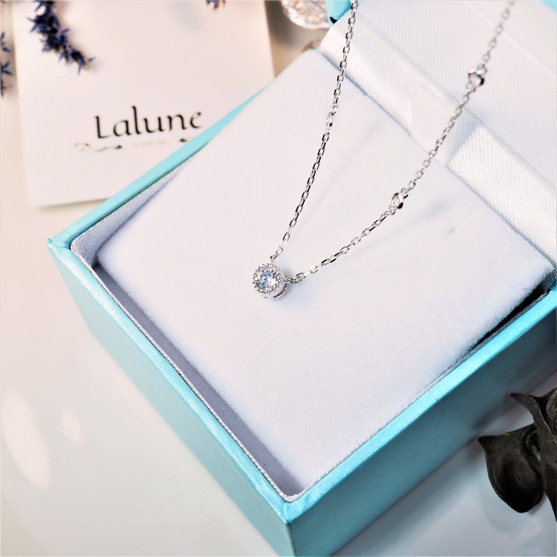 【Lalune】925纯银 Willpower 意识 滚珠边圆钻垂坠项链