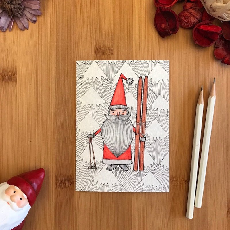 SANTA SKIS 圣诞卡 手绘插画 环保纸材 英国进口卡片 C104