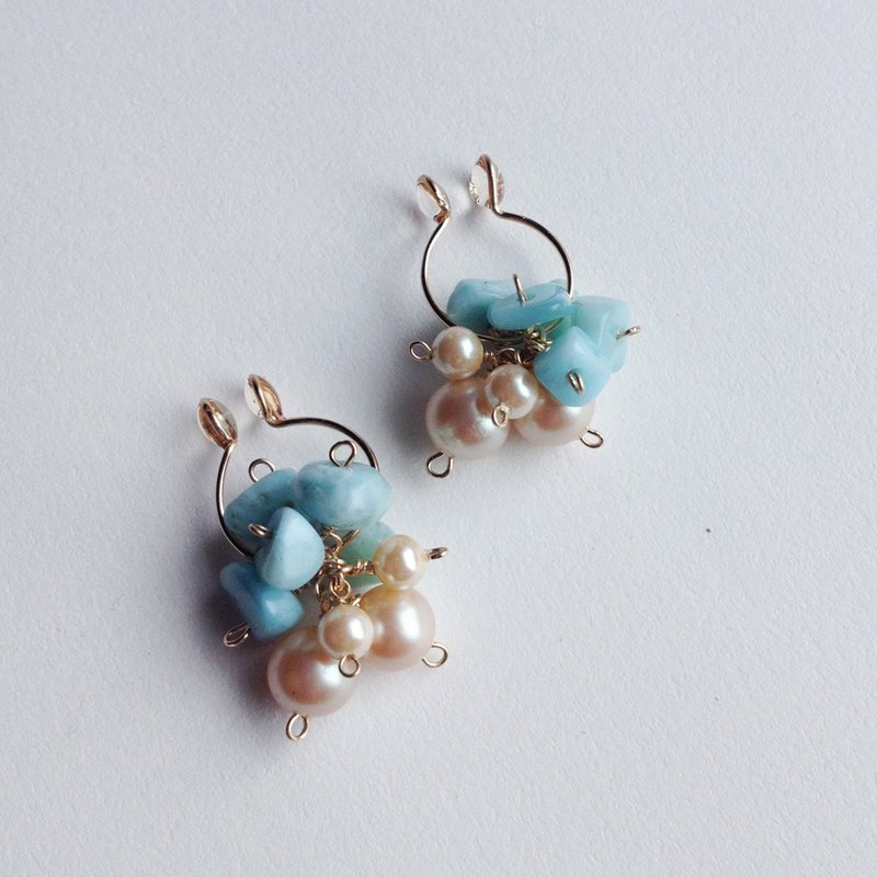 14 kgf larimer and vintage glass pearl flower bouquet earrings / earrings ear needle / ear notch