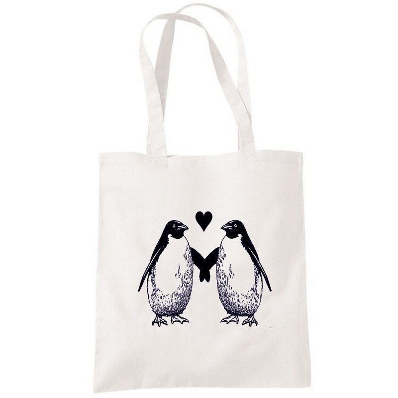 Penguin Love 帆布包 购物袋 米白 企鹅 爱 动物 环保 文青