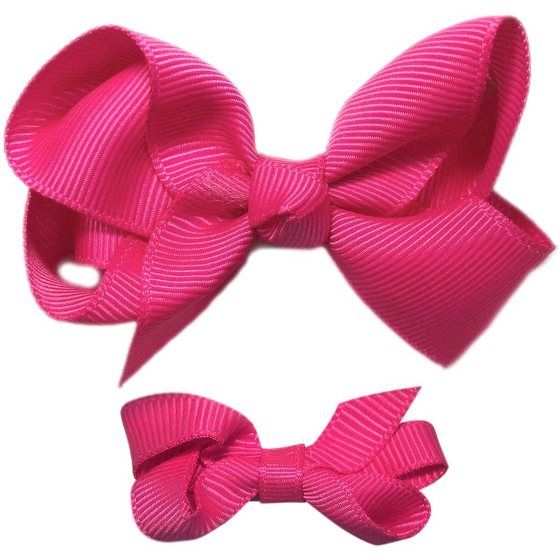 Cutie Bella 蝴蝶结全包布 手工发饰中小套装2入发夹-Fuchsia