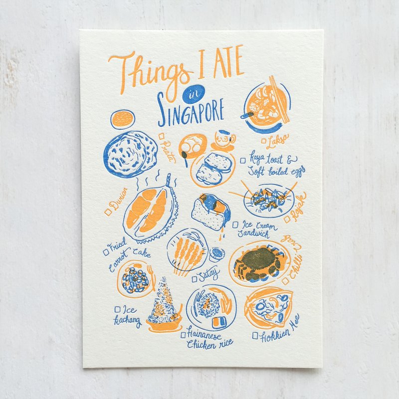 Things I Ate in Singapore Letterpress Postcard