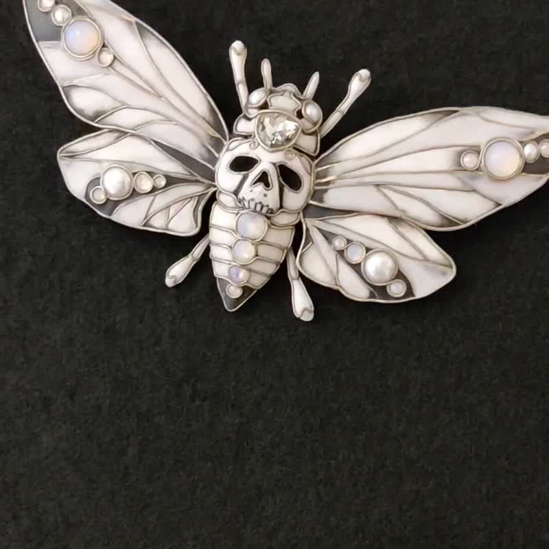 Moth brooch, Gothic moth, Moth jewel, Gothic Moth pin, Art Deco brooch - 胸针 - 粘土 白色