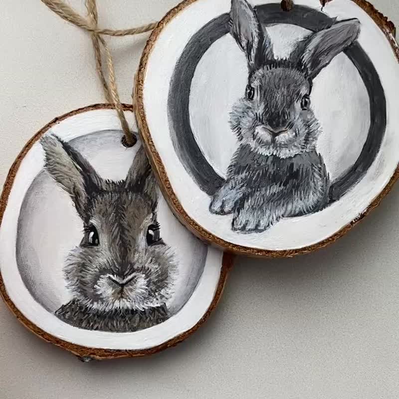 兔子艺术 新年礼物 木头画 - 墙贴/壁贴 - 木头 灰色