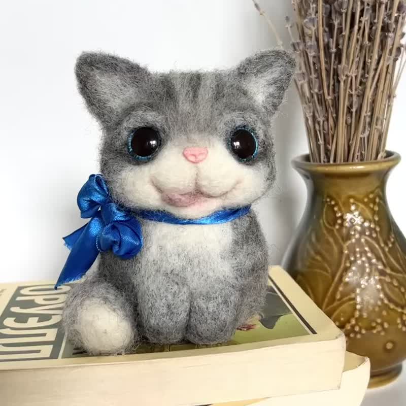 毛毡猫礼物。 雕像猫 - 玩偶/公仔 - 羊毛 灰色