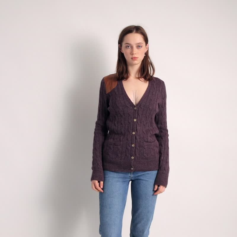 90 年代复古开襟针织衫 M 号（女式）Ralph Lauren 针织夹克 5930 - 女装针织衫/毛衣 - 羊毛 紫色