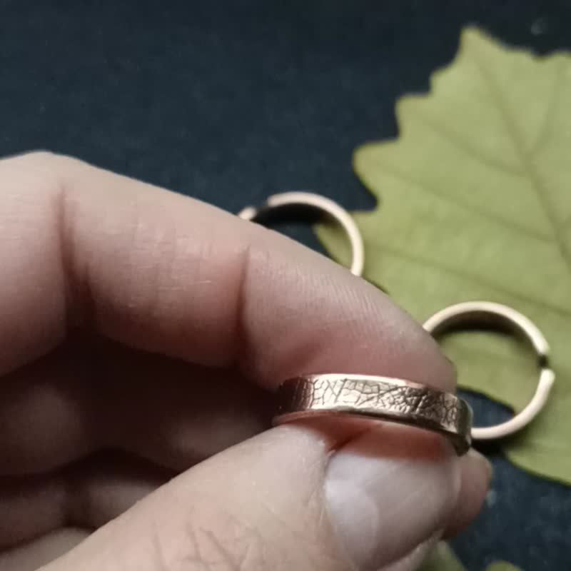 铜戒指 纹理 叶子铜戒指 铜结婚礼物 - 戒指 - 铜/黄铜 咖啡色