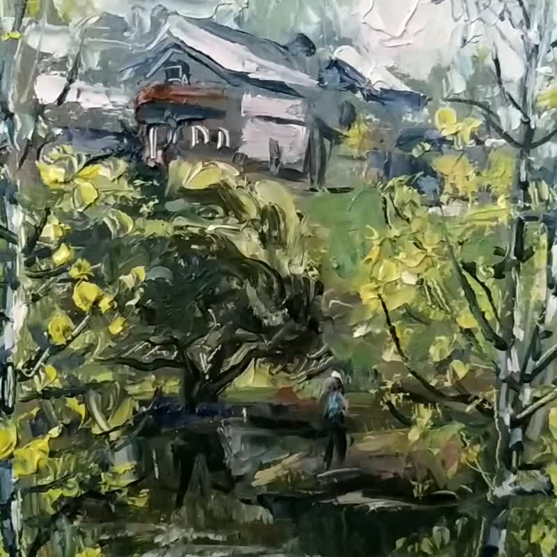 Birch Painting Spring Artwork Landscape Oil Impressionism Plein Air Nature Art - 海报/装饰画/版画 - 木头 多色