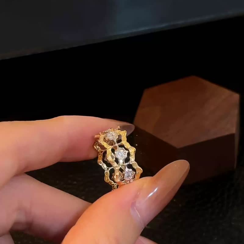 【WhiteKuo】18k金双色镂空钻石戒指 - 戒指 - 钻石 白色