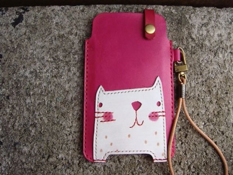 [ ISSIS ] 粉红拼贴小白猫 全手工制手机皮套 - 其他 - 真皮 粉红色