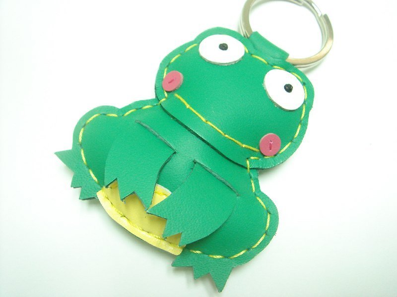 {Leatherprince 手工皮革} 台湾MIT 绿色 可爱 青蛙 纯手工缝制 皮革 钥匙圈 / Danny the Frog Leather Keychain ( Green ) - 吊饰 - 真皮 