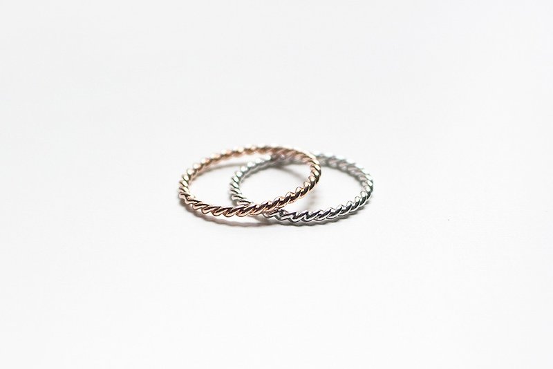 组合系列 - 纯银麻花戒指组合/银与玫瑰金/ 圣诞礼物定制 - 戒指 - 纯银 粉红色