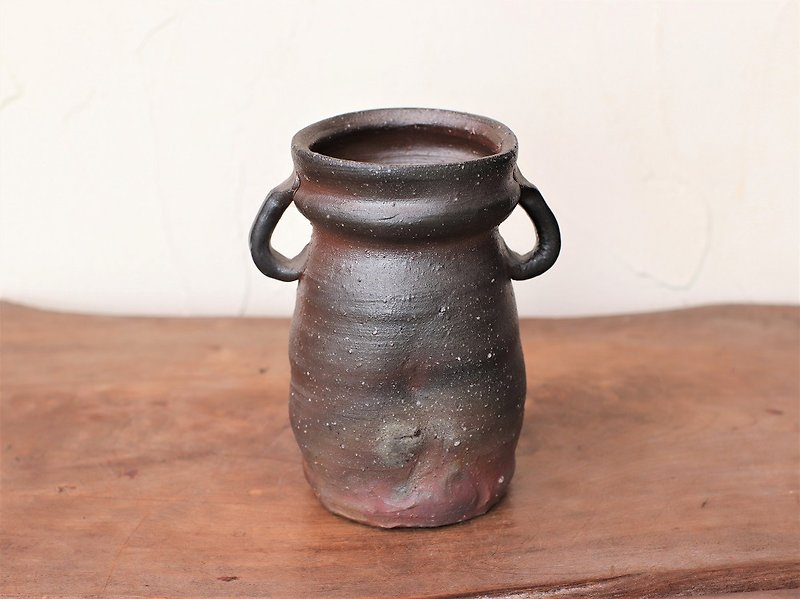 備前焼 耳付花入れ  h1-008 - 花瓶/陶器 - 其他材质 咖啡色