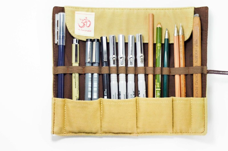 手感卷轴/春卷笔袋 - 笔的米色房子(秘鲁羊驼/草泥马) - 铅笔盒/笔袋 - 棉．麻 黄色