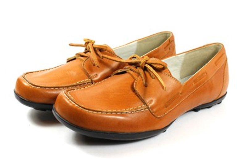 绑带棕｜俏皮帆船鞋(现有尺寸为40#) - 男款休闲鞋 - 真皮 咖啡色