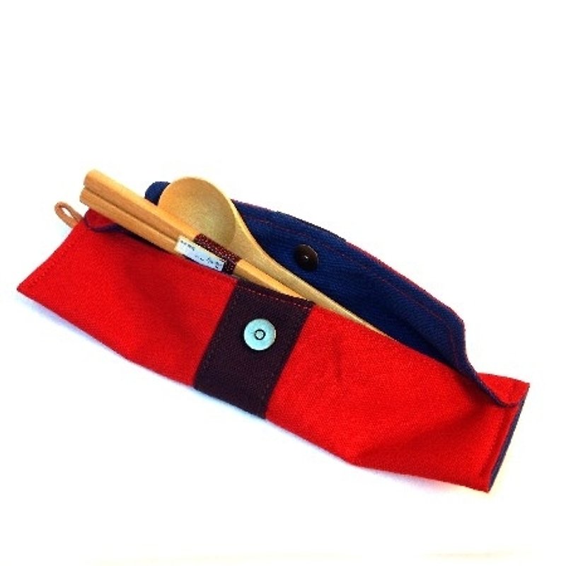 笔袋/筷套 (红色帆布) (附木制筷子和汤匙) 接单生产* - 汤勺/锅铲 - 棉．麻 红色