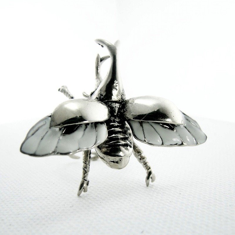 Rhino beetle  ring in white bronze with enamel color - 戒指 - 其他金属 