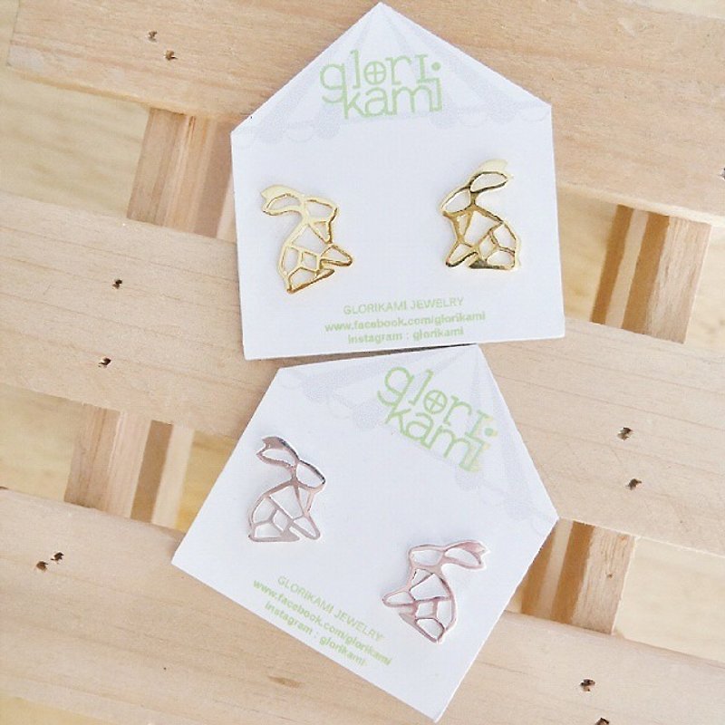 Glorikami 摺纸兔子黄铜耳环 - 耳环/耳夹 - 其他金属 