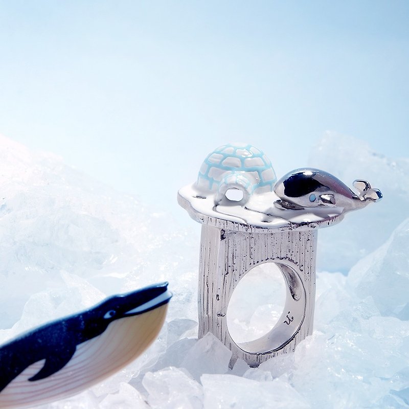 Igloo and Whale Ring, Moby Dick's Landing Ring, Igloo Ring, Whale Ring - 戒指 - 其他金属 蓝色
