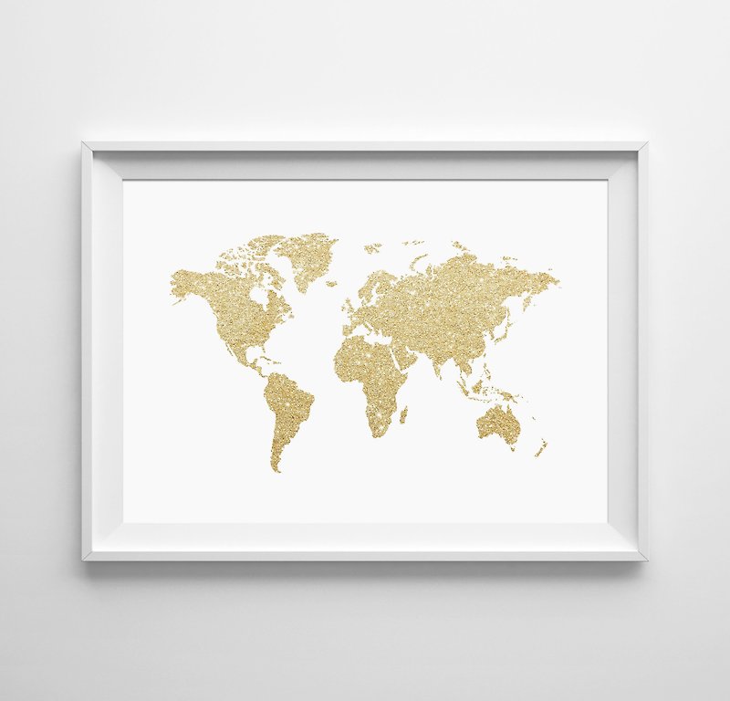 world map , 可定制化 挂画 海报 - 墙贴/壁贴 - 纸 金色