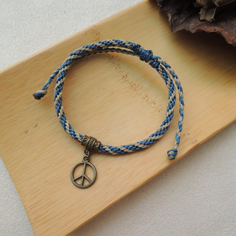 peace / 巴西蚕丝蜡线手环 - 手链/手环 - 防水材质 蓝色