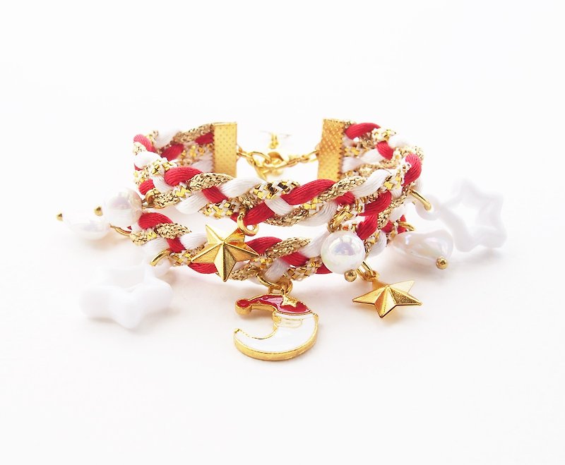 Santa Claus jewelry - Santa Claus bracelet - christmas gift - moon jewelry - red white - charm bracelet - cute bracelet - kawaii bracelet. - 手链/手环 - 其他材质 红色
