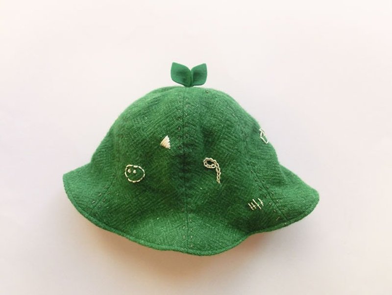 Grow Up! Wool Leaf Hat / Leaves & Nutrients (Green) - 围嘴/口水巾 - 其他材质 绿色