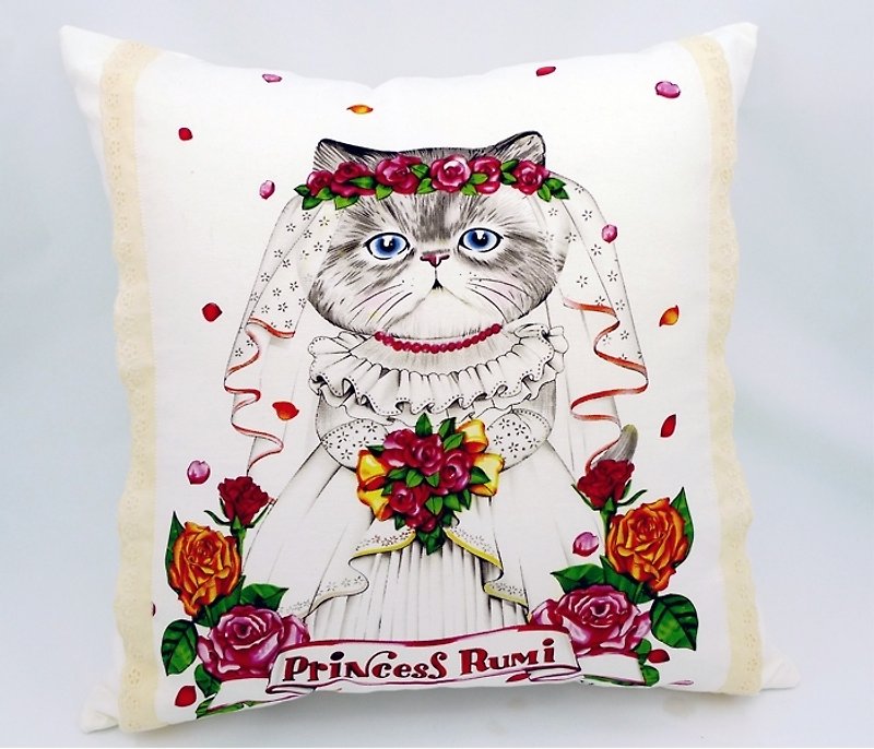 浪漫婚纱 新娘猫咪 蕾丝滚边抱枕 - 枕头/抱枕 - 其他材质 白色
