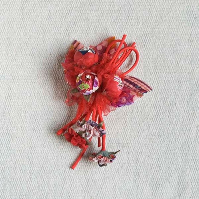 【MITHX】樱福,三苞锦,小侧夹胸针,造型发饰-红 - 发饰 - 棉．麻 红色