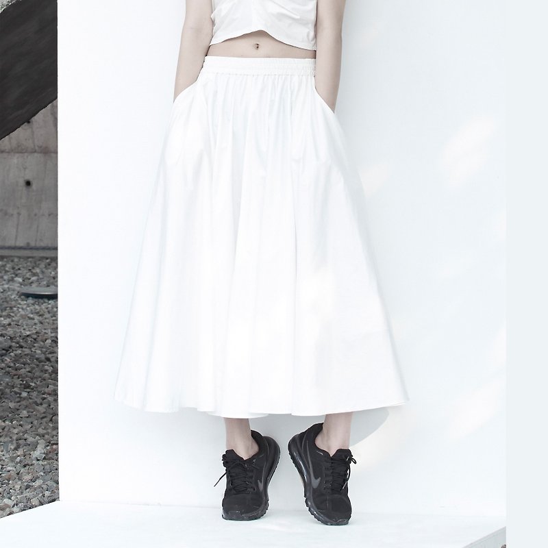 TRAN - 宽松波浪裙 - 裙子 - 聚酯纤维 白色