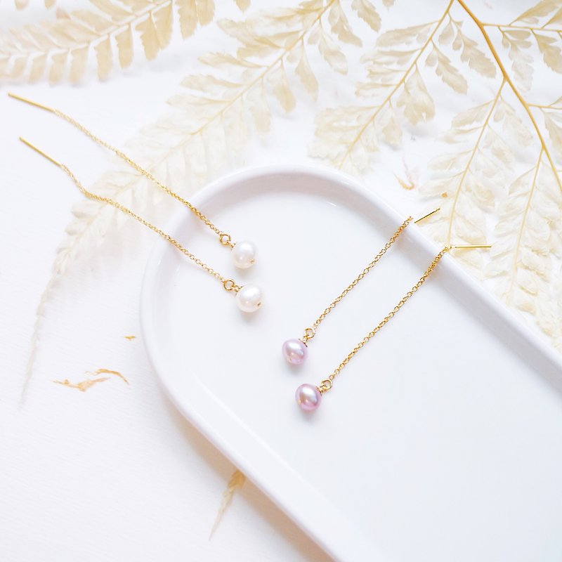 轻珠宝优雅光泽淡水珍珠简约耳链水晶 - 耳环/耳夹 - 珍珠 紫色