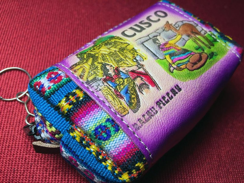 秘鲁织布拼接手染真皮立体零钱包-紫 - 皮夹/钱包 - 其他材质 紫色
