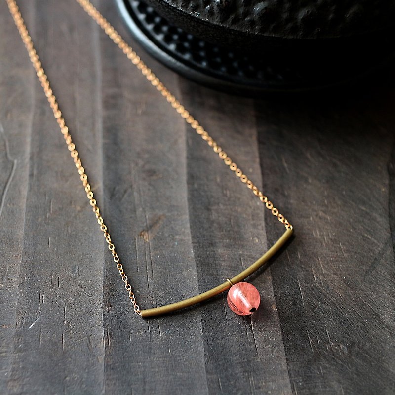 Muse自然风系列NO.195粉红色红发琉璃黄铜弯管锁骨项链 - 项链 - 宝石 粉红色