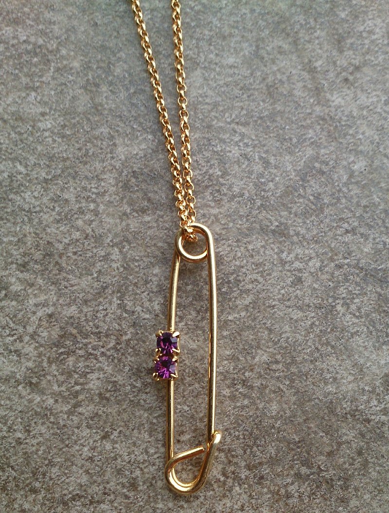 古董宝石安全别针项链 Vintage Gem Safety Pin Necklace - 项链 - 宝石 金色