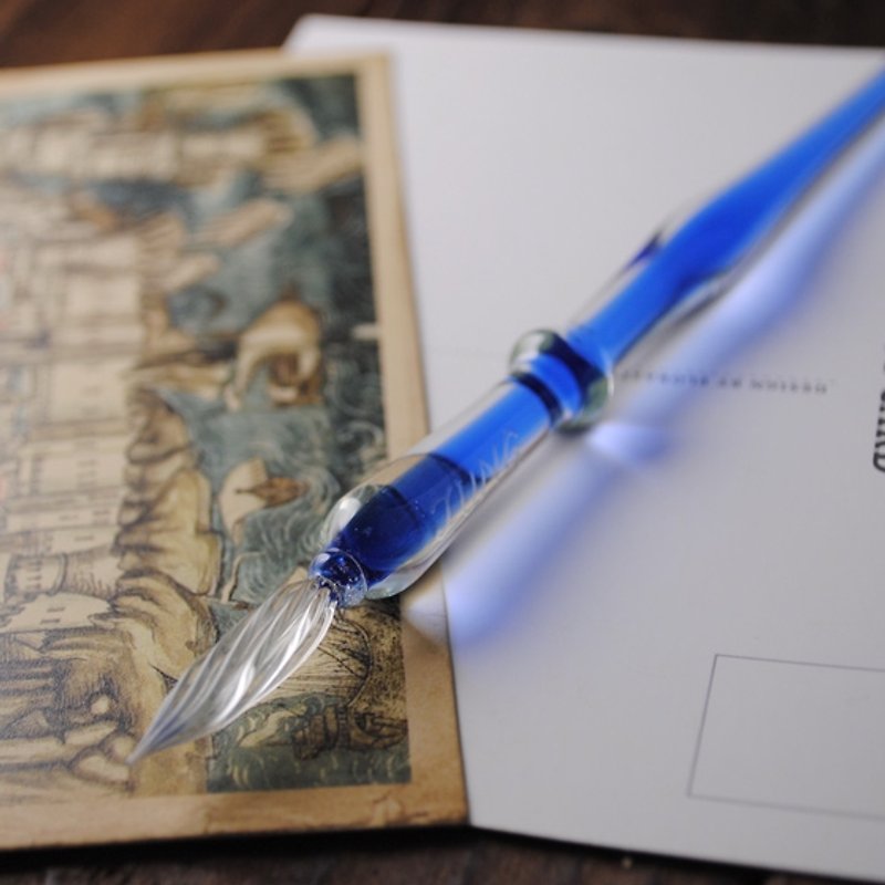 【MSA 玻璃笔】(透明水蓝)水晶艺术雕刻 双色玻璃笔(含玻璃笔座)情人节礼物 送礼 刻字订做 (不含墨水) - 其他书写用品 - 玻璃 蓝色