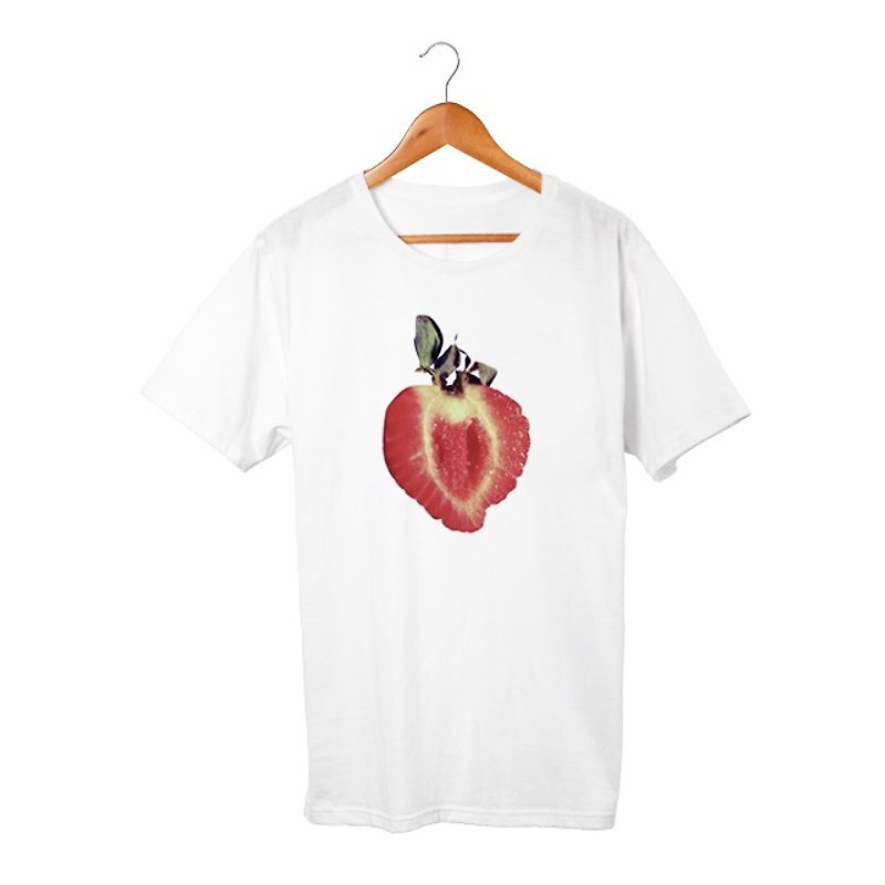 イチゴ T-shirt - 中性连帽卫衣/T 恤 - 棉．麻 白色