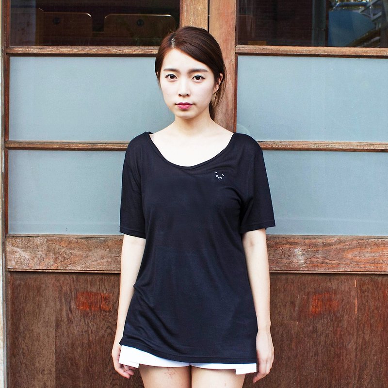 SUMI Panda 熊猫电绣T-shirt_5SF002_黑 - 女装 T 恤 - 棉．麻 黑色
