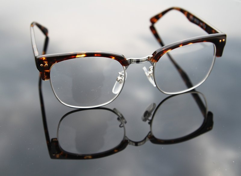 手工板材眼镜 光学镜框  2is-029C4 眉架 玳瑁色 银色 - 眼镜/眼镜框 - 其他材质 咖啡色