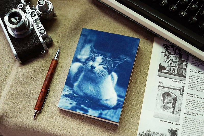 手工蓝晒笔记本 - 猫系列 - 微笑 - 笔记本/手帐 - 纸 蓝色