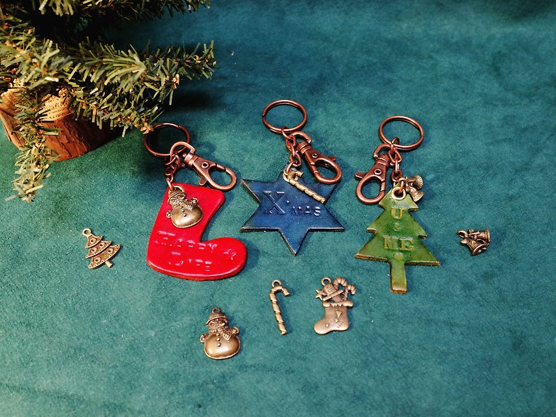 圣诞定制款 手工皮革钥匙圈 (11色/免费刻字) - 钥匙链/钥匙包 - 真皮 绿色