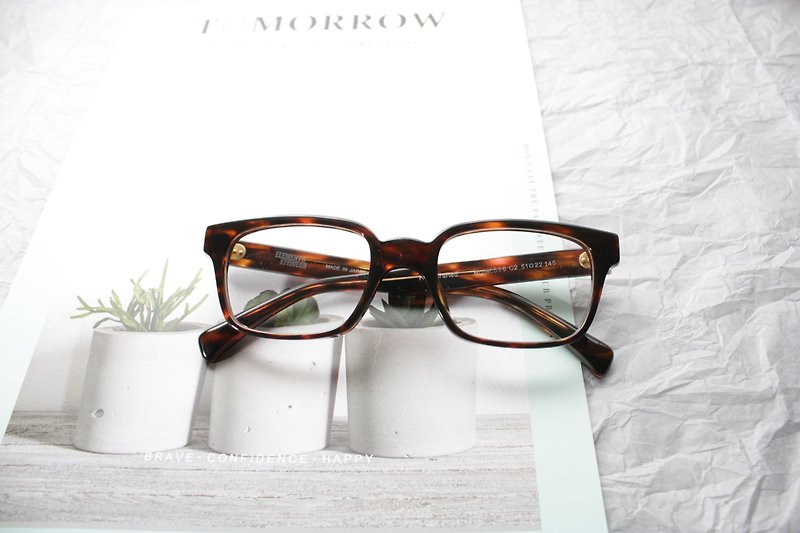 咖啡斜紋色復古方框眼鏡七枚蝶番鉸鏈日本手造 - 眼镜/眼镜框 - 其他材质 咖啡色