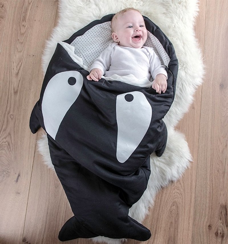 【西班牙制】鲨鱼咬一口BabyBites纯棉婴幼儿多功能睡袋-标准版 - 满月礼盒 - 棉．麻 黑色