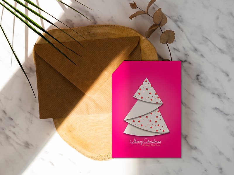 圣诞树桃红【09】洛可可草莓手创明信片 圣诞卡片含信封 - 卡片/明信片 - 纸 